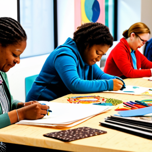 Sustainable Paper Crafting Workshop**

"A brightly lit workshop space filled with people of diverse ages and backgrounds, all fully clothed, engaged in creating paper crafts from recycled materials like magazines and cardboard.  Focus on hands demonstrating quilling and papercutting techniques.  Tools such as scissors, glue, and rulers are visible.  The atmosphere is friendly and collaborative.  safe for work, appropriate content, fully clothed, professional environment, perfect anatomy, natural proportions, modest attire."

**