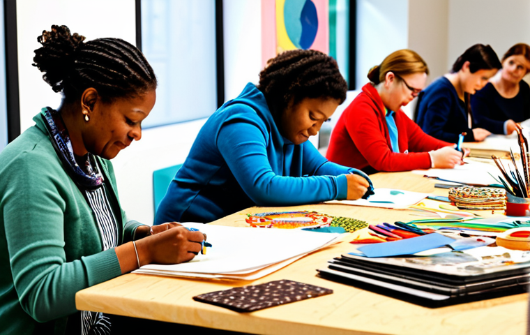 Sustainable Paper Crafting Workshop**

"A brightly lit workshop space filled with people of diverse ages and backgrounds, all fully clothed, engaged in creating paper crafts from recycled materials like magazines and cardboard.  Focus on hands demonstrating quilling and papercutting techniques.  Tools such as scissors, glue, and rulers are visible.  The atmosphere is friendly and collaborative.  safe for work, appropriate content, fully clothed, professional environment, perfect anatomy, natural proportions, modest attire."

**