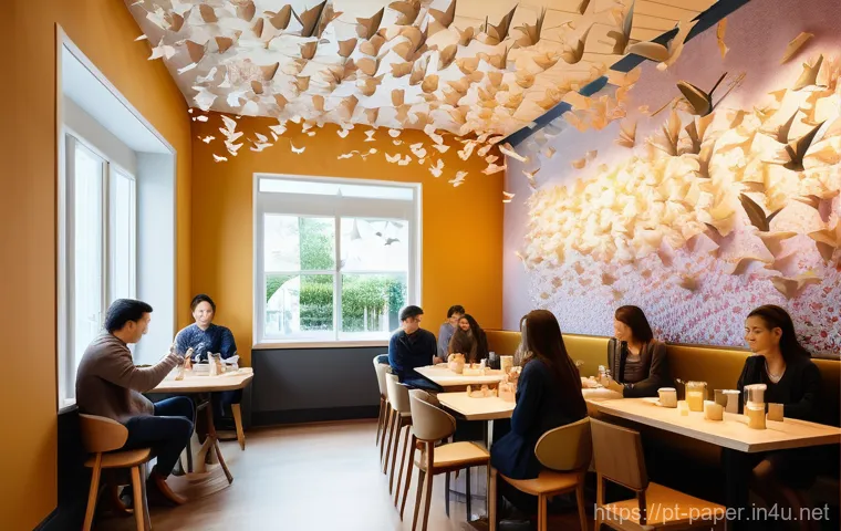 종이 아트로 꾸미는 카페 - Prompt 1: The Origami Canopy Cafe**