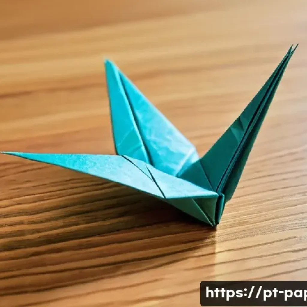 종이 아트 스타일 - A detailed close-up image of a beginner’s origami project on a wooden desk, showing thin, colorful o...