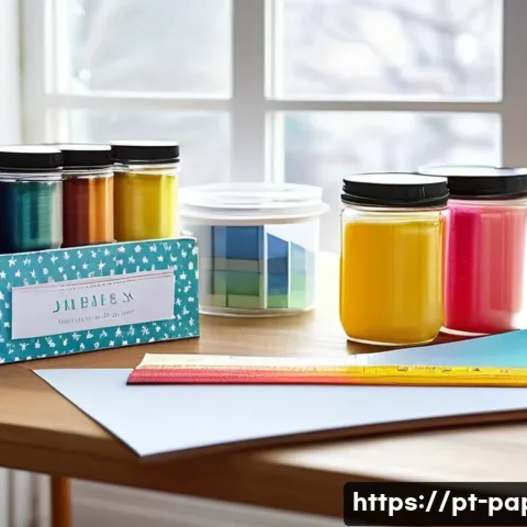 종이공예 팁과 트릭 - A bright and organized craft workspace featuring a wooden table with natural sunlight streaming thro...