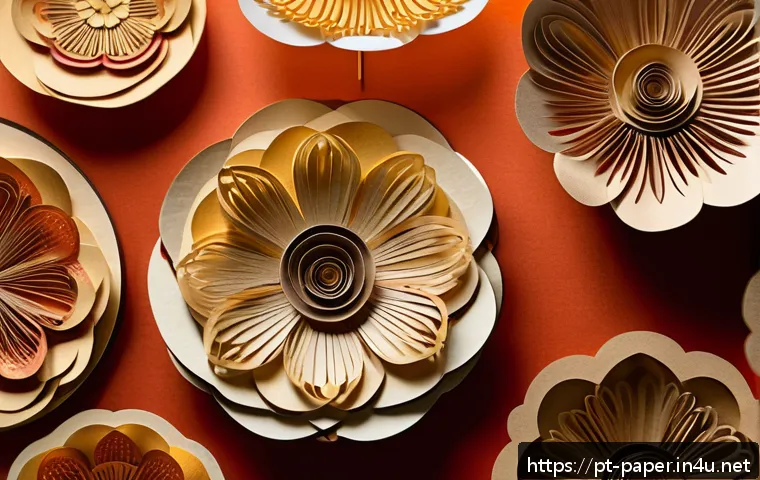 페이퍼 아트 창작 - A delicate and intricate paper sculpture of blooming flowers created by combining precise cuts and s...